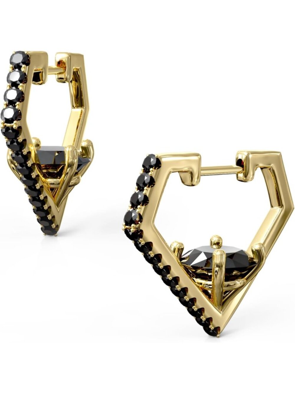 14K Gold Plated Diamond Shaped Huggie Hoop Earrings with Cubic Zirconia - Unisex